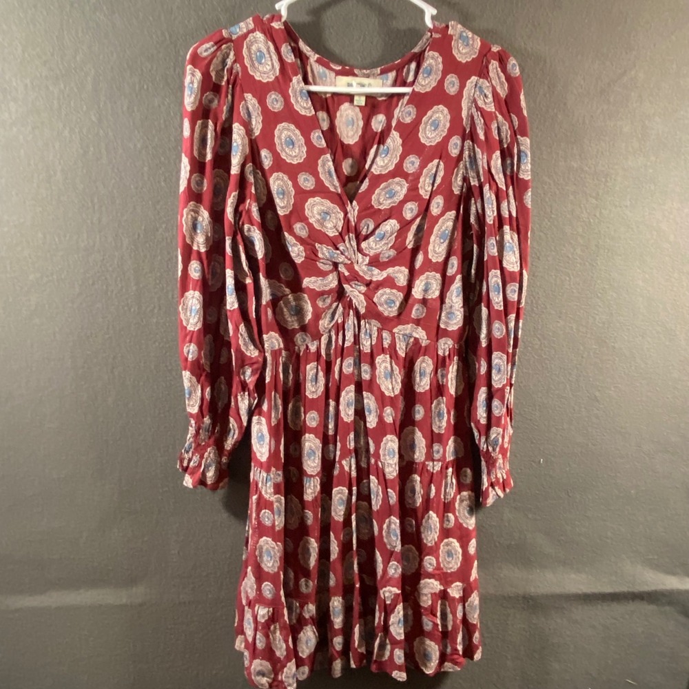 women western‎ peasant Dress small bolo tie Boho Tiered Maroon festival cowgirl